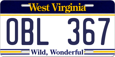 WV license plate OBL367