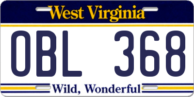 WV license plate OBL368