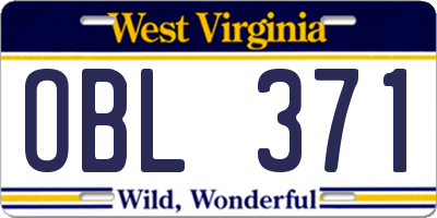 WV license plate OBL371
