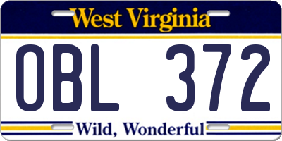 WV license plate OBL372