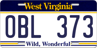 WV license plate OBL373