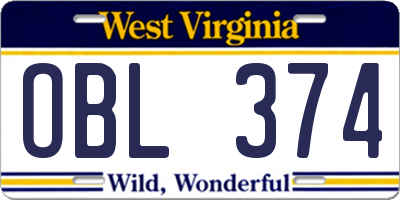 WV license plate OBL374