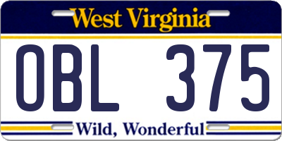 WV license plate OBL375