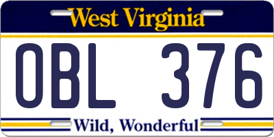 WV license plate OBL376