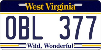 WV license plate OBL377