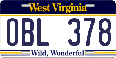 WV license plate OBL378