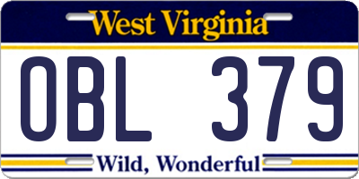 WV license plate OBL379