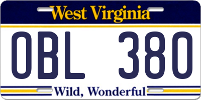 WV license plate OBL380