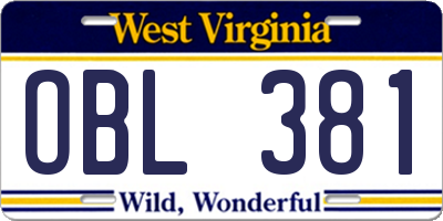 WV license plate OBL381