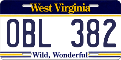 WV license plate OBL382