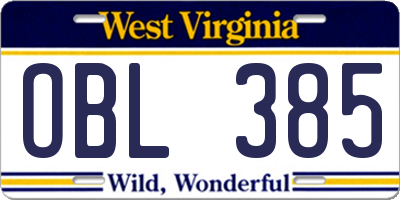 WV license plate OBL385
