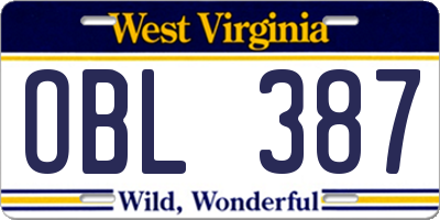 WV license plate OBL387