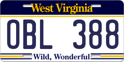 WV license plate OBL388