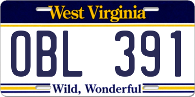 WV license plate OBL391