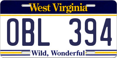 WV license plate OBL394