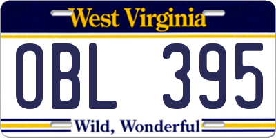WV license plate OBL395