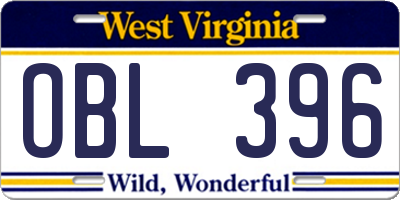 WV license plate OBL396