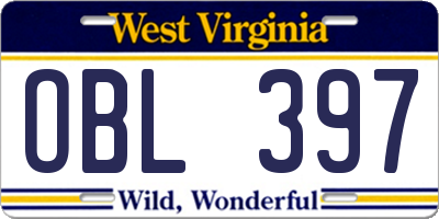 WV license plate OBL397