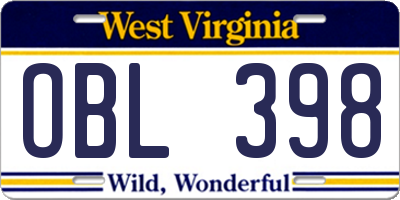 WV license plate OBL398