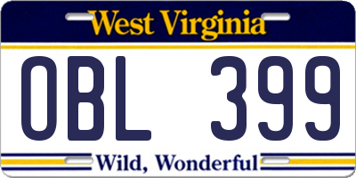 WV license plate OBL399