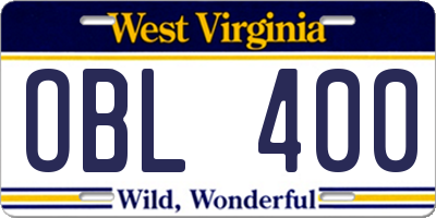 WV license plate OBL400