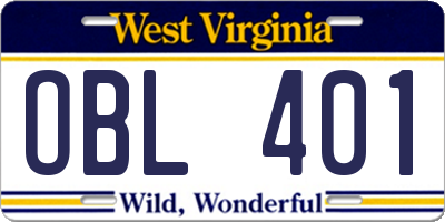 WV license plate OBL401