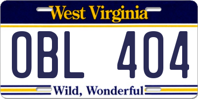 WV license plate OBL404