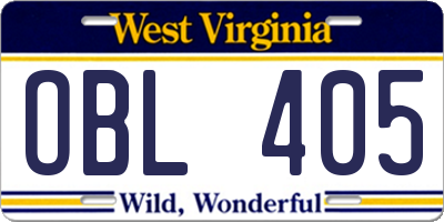 WV license plate OBL405