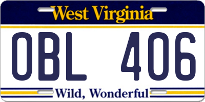 WV license plate OBL406