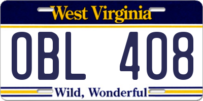 WV license plate OBL408