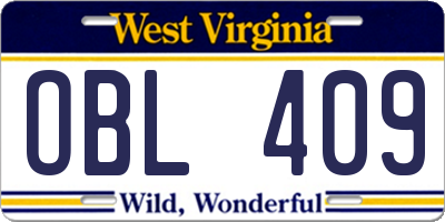 WV license plate OBL409
