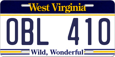 WV license plate OBL410
