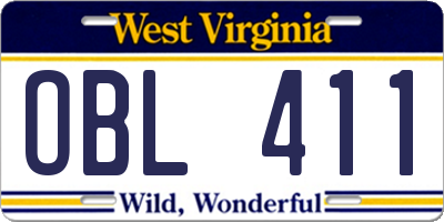 WV license plate OBL411