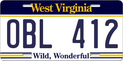 WV license plate OBL412