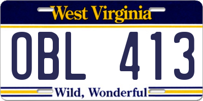WV license plate OBL413
