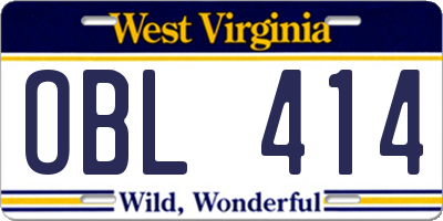WV license plate OBL414