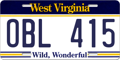 WV license plate OBL415