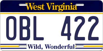 WV license plate OBL422