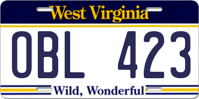 WV license plate OBL423