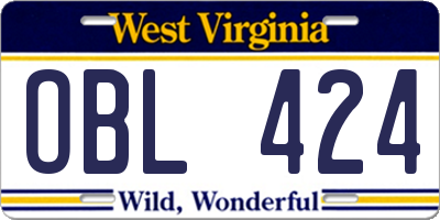 WV license plate OBL424