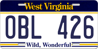 WV license plate OBL426
