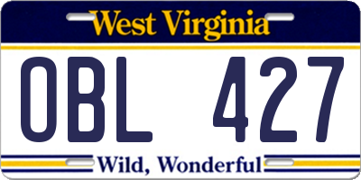 WV license plate OBL427