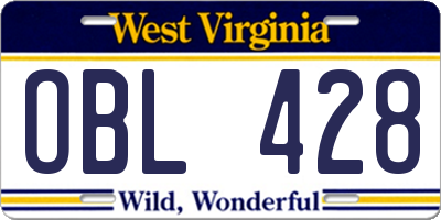WV license plate OBL428
