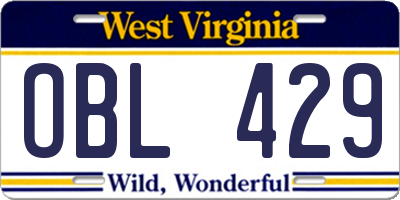 WV license plate OBL429