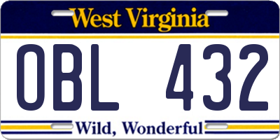 WV license plate OBL432