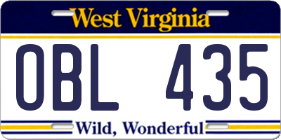 WV license plate OBL435