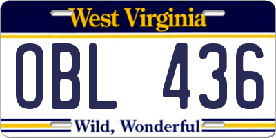 WV license plate OBL436