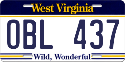 WV license plate OBL437