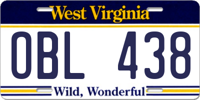 WV license plate OBL438
