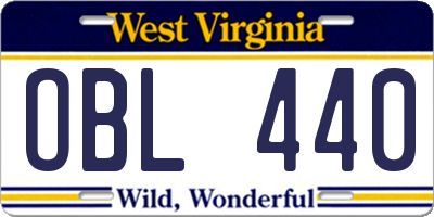WV license plate OBL440